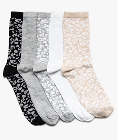 GEMO Chaussettes femme mi-hautes motif léopard (lot de 5) Noir