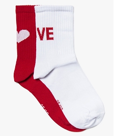 GEMO Chaussettes femme mi-hautes avec motif love (lot de 2) Blanc