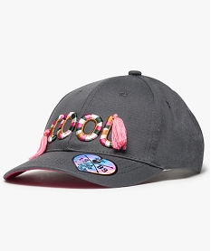 casquette fille a inscription brodee et pompons gris8697101_1