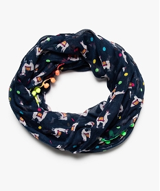 GEMO Foulard fille snood en voile à motif lama et pompons fluo Bleu