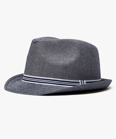 chapeau homme trilby en chambray avec ruban raye bleu8709001_1