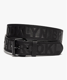 GEMO Ceinture homme large inscription en relief et boucle ton sur ton Noir