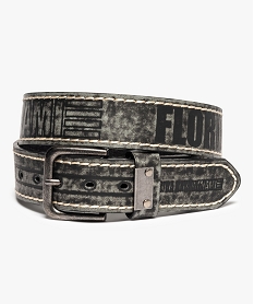 ceinture homme large surpiquee avec inscription en relief gris ceintures et bretelles8710201_1