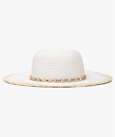 chapeau femme forme capeline avec bijou et toile fleurie blanc8710901_1