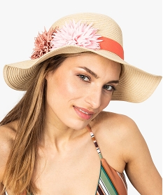 chapeau femme capeline en papier avec grosses fleurs en textile rose8711301_1