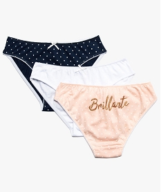 GEMO Culottes fille en stretch à pois et inscription (lot de 3 coloris assortis