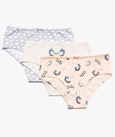 GEMO Shorties fille en coton stretch motif licorne (lot de 3) Multicolore