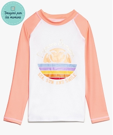 GEMO Tee-shirt fille anti-UV imprimé estival pailleté Blanc