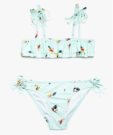 maillot de bain fille 2 pieces imprime oiseaux tropicaux brun8726301_1