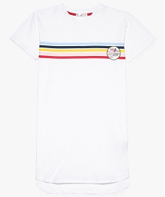 GEMO Chemise de nuit fille avec rayures multicolores sur le buste blanc standard