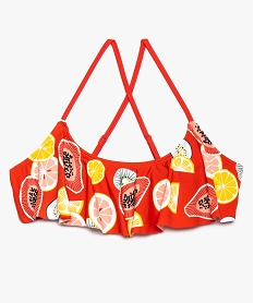 GEMO Haut de maillot de bain fille à volant imprimé fruits exotiques Imprimé