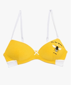 GEMO Soutien-gorge fille paddé à motif abeille et dentelle élastique jaune standard