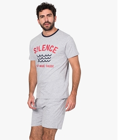 GEMO Pyjashort homme à col contrasté et grand imprimé marin Gris