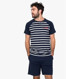 pyjashort homme inspiration mariniere avec broderie fantaisie bleu pyjamas et peignoirs8751801_1