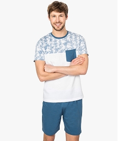 pyjama homme tee-shirt bicolore et short uni blanc8752201_1