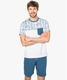 GEMO Pyjama homme tee-shirt bicolore et short uni Blanc