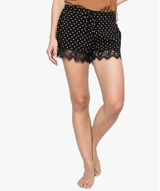 GEMO Short de nuit femme fluide imprimé à dentelle Noir