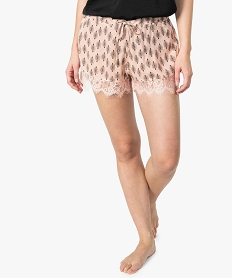 GEMO Short de nuit femme fluide imprimé à dentelle Imprimé