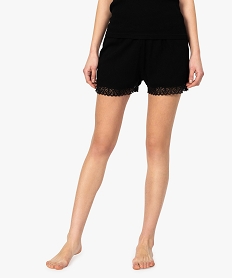 GEMO Short de pyjama femme en coton biologique et dentelle Noir