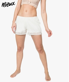 short de pyjama femme en coton biologique et dentelle beige bas de pyjama8756601_1