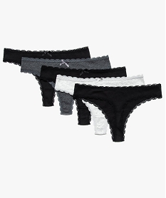 GEMO Strings femme en coton avec taille en dentelle (lot de 5) Multicolore