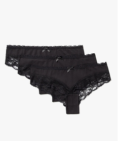 tanga femme en coton stretch avec ceinture dentelle (lot de 3) noir strings tangas8757701_1