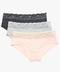 GEMO Shorty en coton stretch pour femme avec large ceinture en dentelle (lot de 3) Multicolore