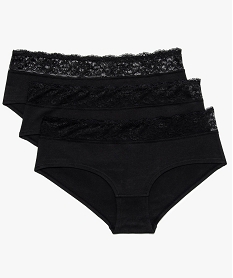 shorty en coton stretch pour femme avec large ceinture en dentelle (lot de 3) noir8758101_1