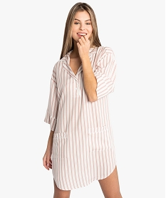 GEMO Chemise de nuit femme fluide à manches 34 et col chemise Imprimé