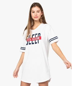 GEMO Chemise de nuit femme façon tee-shirt américain imprimé Blanc