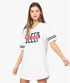 GEMO Chemise de nuit femme façon tee-shirt américain imprimé blanc standard