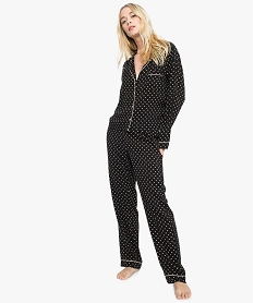 GEMO Pyjama femme fluide boutonné à petits motifs Noir