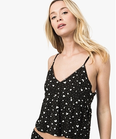 pyjashort femme avec crop top et motifs cœurs noir8760601_2