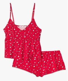 pyjashort femme avec crop top et motifs cœurs rouge8760701_4