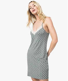 GEMO Nuisette en viscose avec col V dentelle et fines bretelles femme gris vif