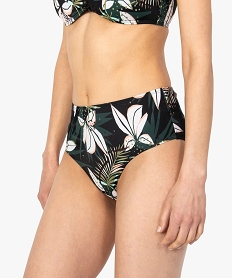 GEMO Bas de maillot de bain pour femme taille haute motif tropical Imprimé