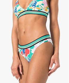 GEMO Bas de maillot de bain femme à taille élastique rayée et dorée Imprimé