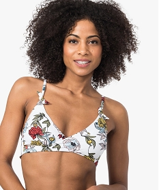 GEMO Haut de maillot de bain femme fleuri effet cache-cœur Imprimé