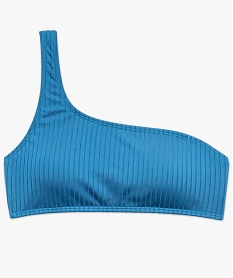 haut de maillot de bain femme asymetrique en matiere texturee bleu8771501_4