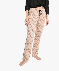 GEMO Pantalon de pyjama femme fluide à taille élastiquée et motifs Imprimé