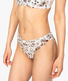 tanga femme en dentelle multicolore a motifs fleuris brun8775601_1