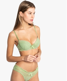 soutien-gorge a armatures en tulle plumetis et dentelle vert8782901_1