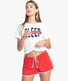 GEMO Haut de pyjama femme façon crop-top noué sur lavant Blanc