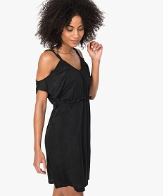 GEMO Robe de plage femme à épaules dénudées et taille empire noir vif