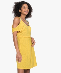 robe de plage femme a epaules denudees et taille empire jaune8787701_1
