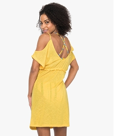robe de plage femme a epaules denudees et taille empire jaune8787701_3