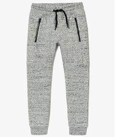 GEMO Pantalon de jogging garçon en maille chinée et surpiqûres genoux Gris