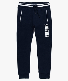 GEMO Pantalon de jogging garçon en maille piquée avec inscription Bleu