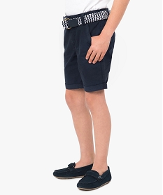 GEMO Short garçon en toile avec ceinture tressée bicolore Bleu