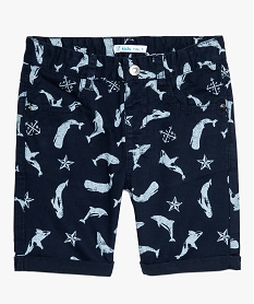 GEMO Bermuda garçon en coton twill avec motifs et revers cousus noir standard